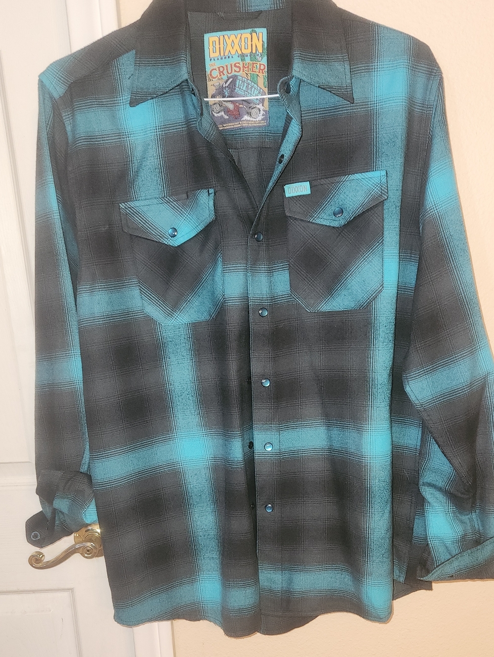 DIXXON Teal & Black Plaid Snap-Front Shirt